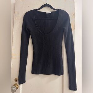 Reformation Cashmere Black Long Sleeve Ribbed Top